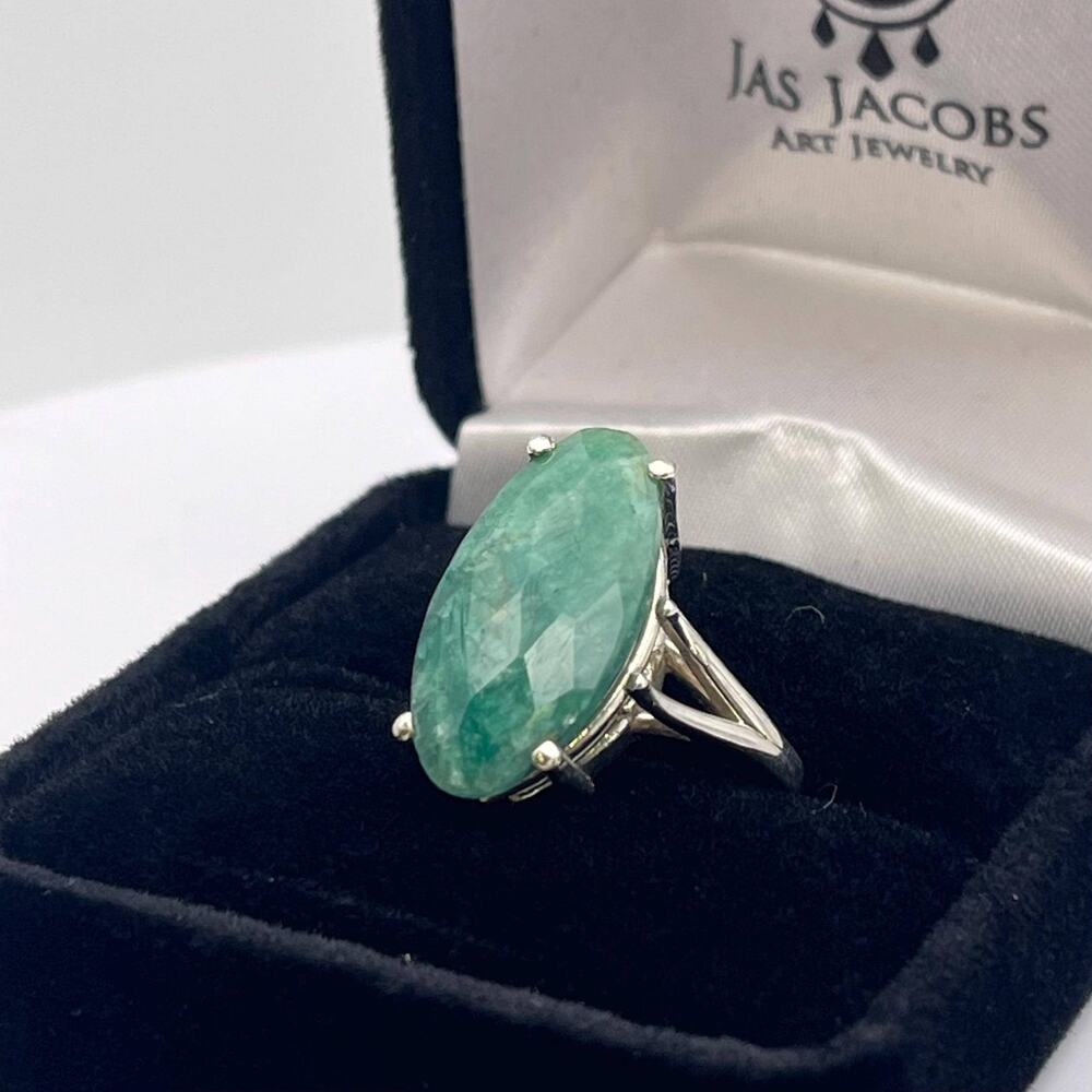 6.5ct Raw Emerald Sterling Silver Ring Marquise Size 7